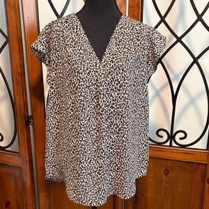 Chaus Leopard Print V-Neck Flutter Sleeve Top - Brown & Black